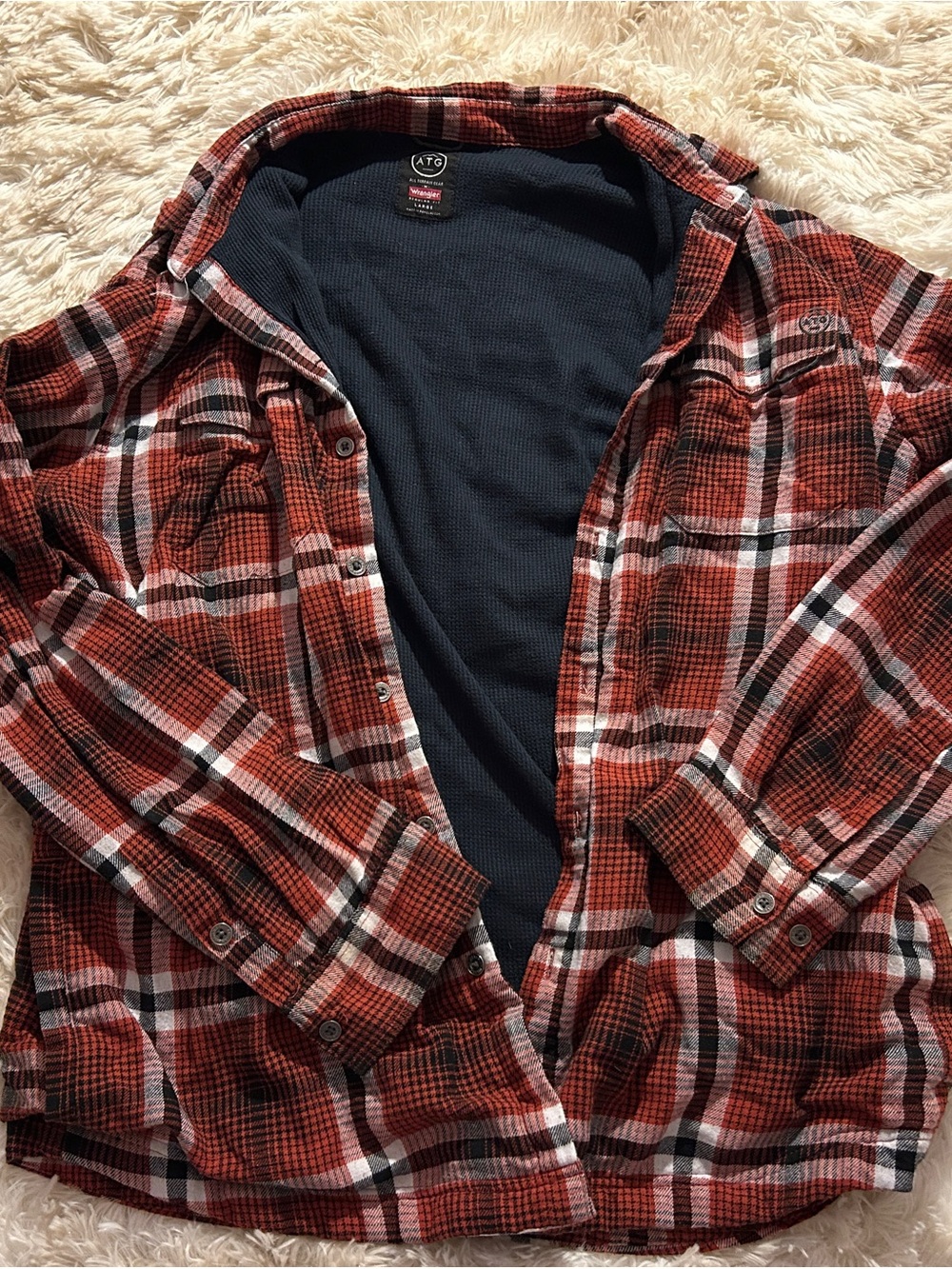 Wrangler Red Plaid Lightweight Shirt Jacket with Navy Interior